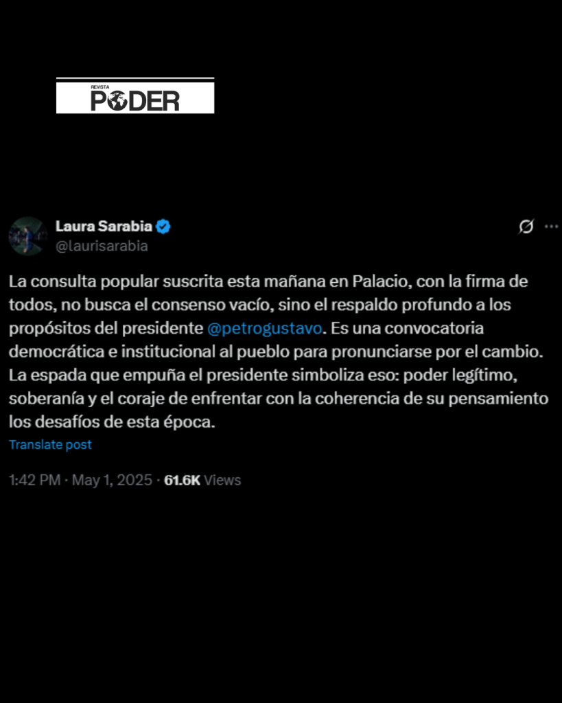 Mensaje escrito por Laura Sarabia en la red social X